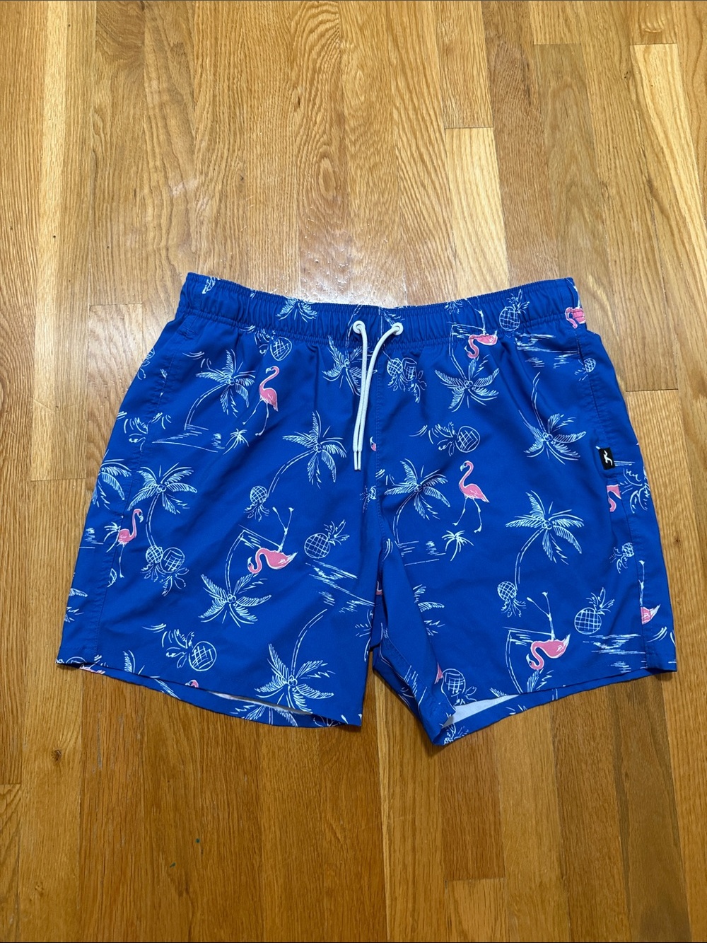 Hollister Royal Blue Swim Trunks with Pink Flamingo Print